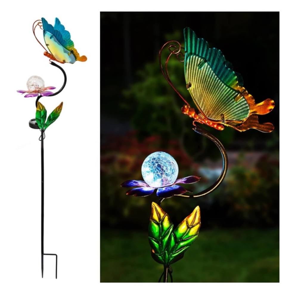 Glass Butterfly Solar Lights Garden Decor - Picture 2 of 6